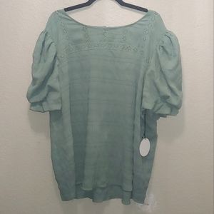 3X NWT Milk & Honey Green Eyelet Puff Sleeve Top
